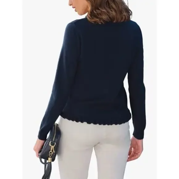 Pure Collection Ruffle Pure Cashmere Cardigan - Navy - Size 6 - Picture 5 of 8